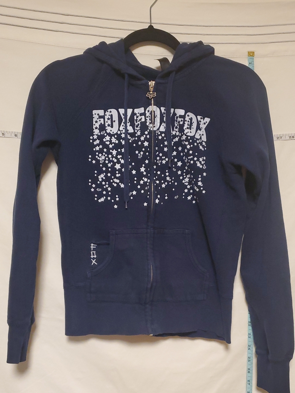 Vintage Fox Womens Blue Zip-Up Hoodie Med Moto Cross Graphics Sharp Detail